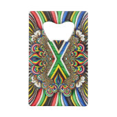 スチールボトルオープナーと南アフリカ色 クレジットカード栓抜き (正面)