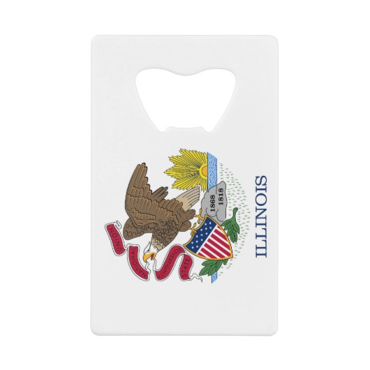 スチールボトルオープナーと米国イリノイ州旗 クレジットカード栓抜き (正面)