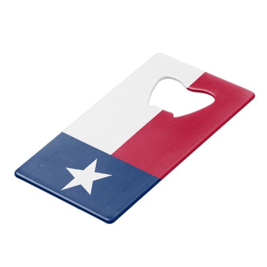 スチールボトルオープナーと米国テキサス州州旗 クレジットカード栓抜き (正面アングル)