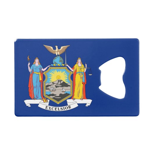 スチールボトルオープナーと米国ニューヨーク州旗 クレジットカード栓抜き (正面(横))