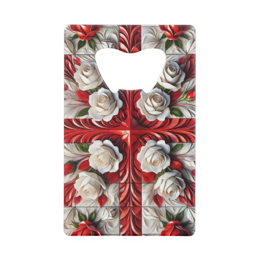 スチールボトルオープナーと英語バラ クレジットカード栓抜き (正面)