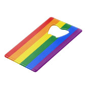 スチールボトルオープナーとLGBTプライド旗 クレジットカード栓抜き (正面アングル)