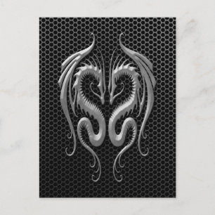 スチールメッシュ効果を持つツインドラゴン ポストカード