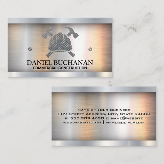 スチール懸命ハットハンマー |メタリック建築 名刺 (正面/裏面)
