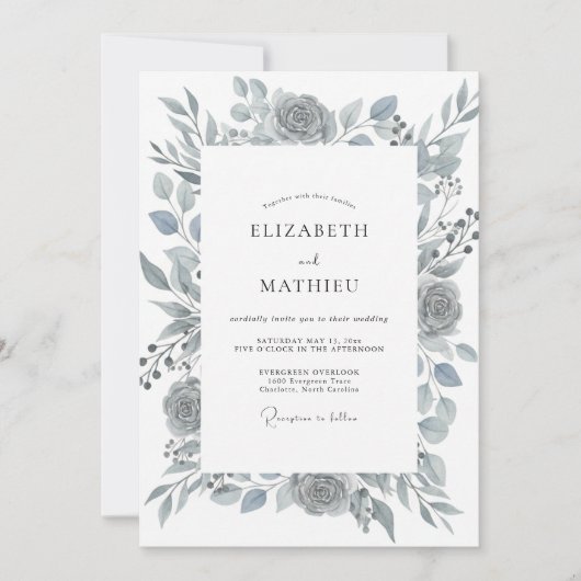 スチール スレート ローズ ウェディング 招待状 (正面)