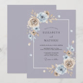 スチール ダスティ モーブの芍薬の結婚式 招待状 (正面/裏面)