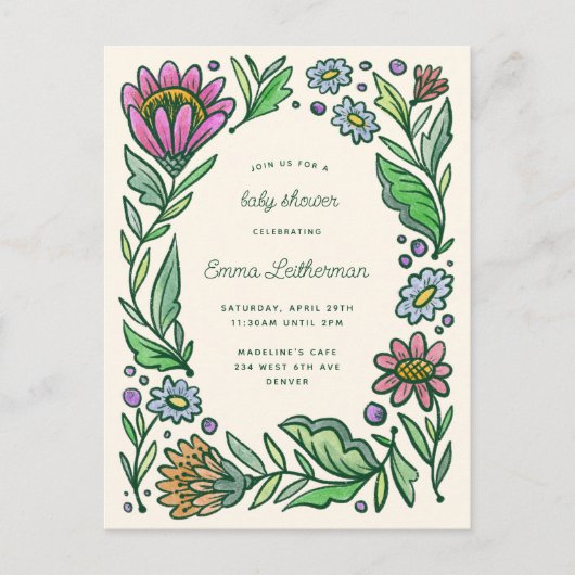 スチ芸術的カンジナビアフォークフローラベビーシャワー ポストカード (正面)