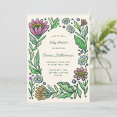 スチ芸術的カンジナビアフォークフローラベビーシャワー 招待状 (スタンド正面)