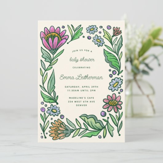 スチ芸術的カンジナビアフォークフローラベビーシャワー 招待状 (スタンド正面)