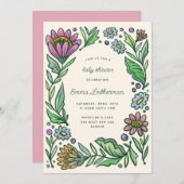 スチ芸術的カンジナビアフォークフローラベビーシャワー 招待状 (正面/裏面)