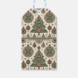 スチ魅力的カンジナビアのクリスマスツリーとオーナメント ギフトタグ