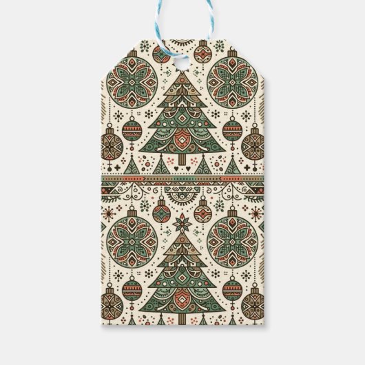 スチ魅力的カンジナビアのクリスマスツリーとオーナメント ギフトタグ (正面)