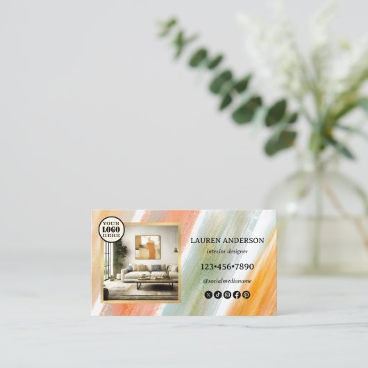 スッ芸術的プ絵を描インテリアデザイモダンナー 名刺 (スタンド正面)