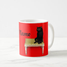 スツール上の黒猫のコーヒーマグ コーヒーマグカップ