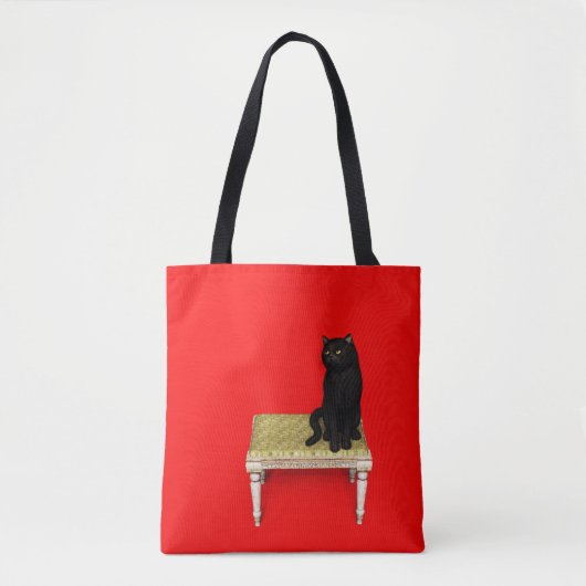 スツール上の黒猫 トートバッグ (正面)