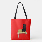 スツール上の黒猫 トートバッグ (裏面)