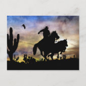 ステアローピングカウボーイと馬の南西部の砂漠 ポストカード (正面)