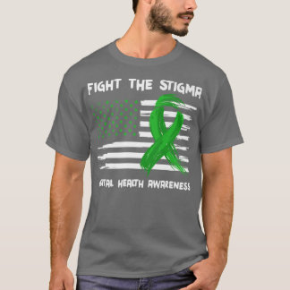 スティグマ・グリーン・アメリカ国旗のメンタルヘルスと闘う Tシャツ