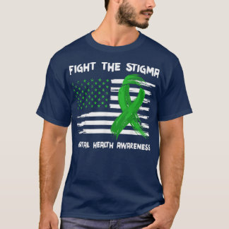 スティグマ・グリーン・アメリカ国旗のメンタルヘルスと闘う Tシャツ