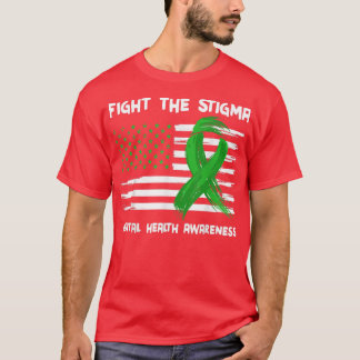 スティグマ・グリーン・アメリカ国旗のメンタルヘルスと闘う Tシャツ