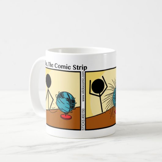 スティッおもしろいクマンが地球を回転する コーヒーマグカップ (正面左)