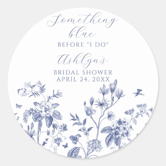 スティッカーをする前の何か青いブライダルシャワー ラウンドシール (正面)