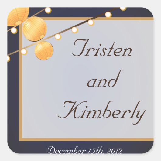 スティッカー紙灯篭を青い中国語に スクエアシール (正面)