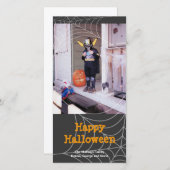 スティッキースパイダーウェブ黒オレンジ色ハロウィーンの挨拶 シーズンカード (正面/裏面)