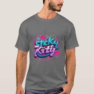 スティッキー子猫: Cursive GraffitiロゴTシャツデザイン Tシャツ