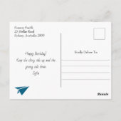 スティックおもしろいフィギュア紙飛行機、カスタム誕生日 ポストカード (裏面)