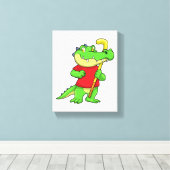 スティックとフィールドホッケーでクロコダイル キャンバスプリント (インサイチュ (ウッドフロア))