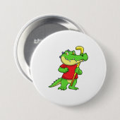 スティックとフィールドホッケーでクロコダイル 缶バッジ (正面&裏面)