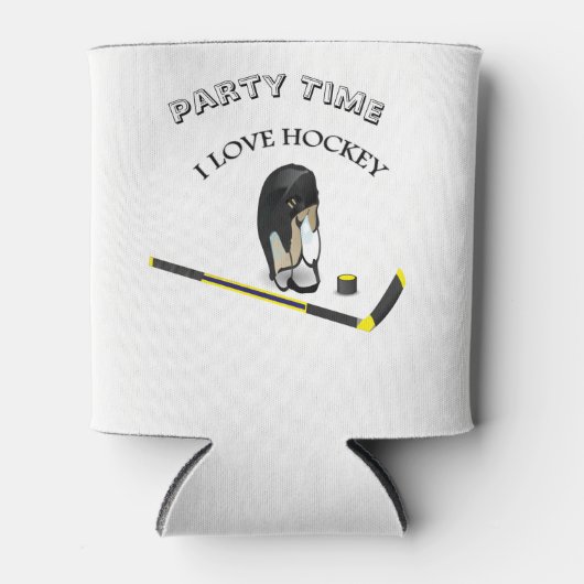 スティックとヘルメットを使ったホッケーカスタムデザイン 缶クーラー (正面)