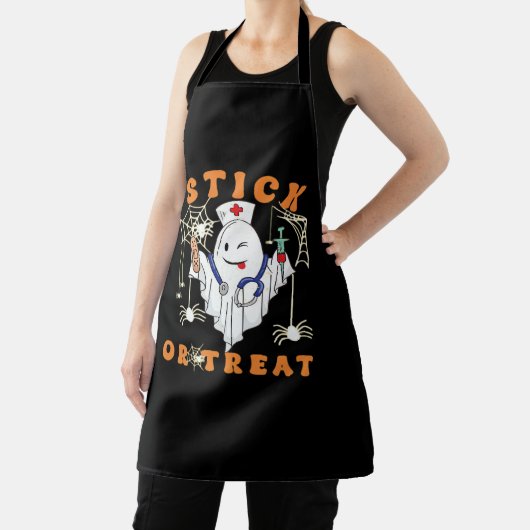 スティックまたはトリートナース不気味ナース衣装おもしろいハ エプロン (インサイチュ)