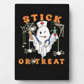 スティックまたはトリートナース不気味ナース衣装おもしろいハ フォトプラーク (正面)