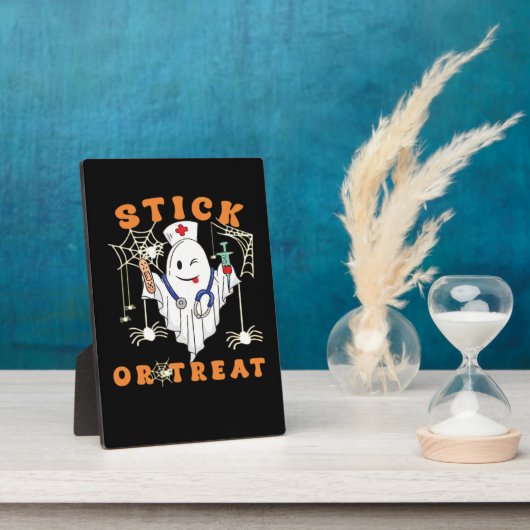 スティックまたはトリートナース不気味ナース衣装おもしろいハ フォトプラーク (側面)