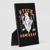 スティックまたはトリートナース不気味ナース衣装おもしろいハ フォトプラーク (側面)