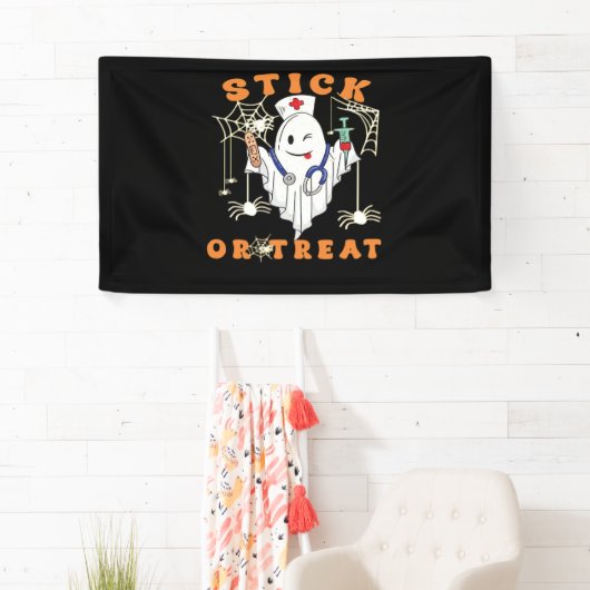 スティックまたはトリートナース不気味ナース衣装おもしろいハ 横断幕 (インサイチュ)