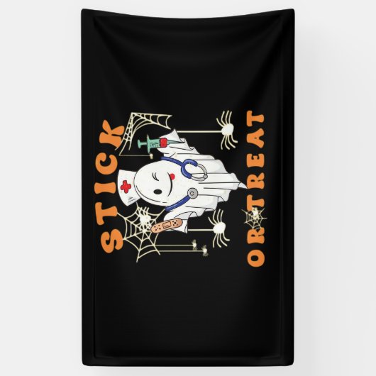 スティックまたはトリートナース不気味ナース衣装おもしろいハ 横断幕 (縦)