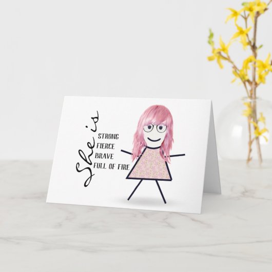 スティックガールとヘア勇気付けられる引用文 カード (黄色い花)