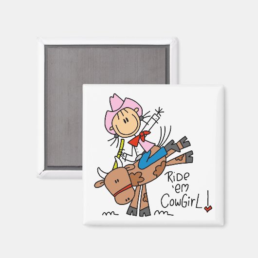 スティックガールライドエム女性のカーボーイTシャツとギフト マグネット (正面/裏面)