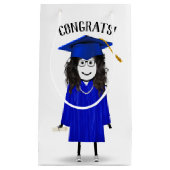 スティックガール卒業、ブルーキャップと卒業証書 スモールペーパーバッグ (正面)
