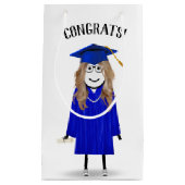 スティックガール卒業、ブルーキャップと卒業証書 スモールペーパーバッグ (正面)