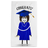 スティックガール卒業、ブルーキャップと卒業証書 スモールペーパーバッグ (正面)