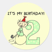 スティックガール2nd誕生日Tシャツとギフト ラウンドシール (正面)