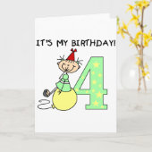 スティックガール4th誕生日Tシャツとギフト カード (黄色い花)