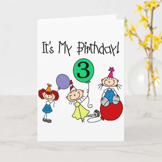 スティックキッズパーティー3rd誕生日Tシャツとギフト カード (黄色い花)