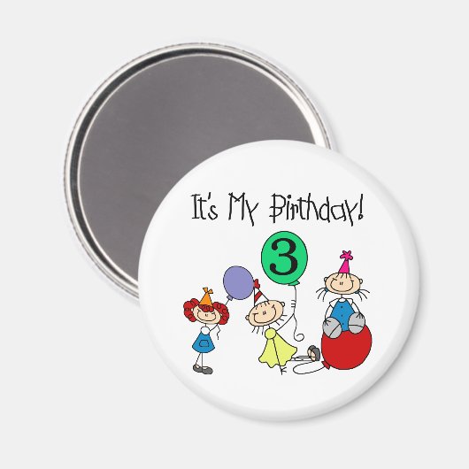 スティックキッズパーティー3rd誕生日Tシャツとギフト マグネット (正面/裏面)
