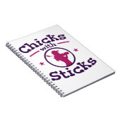 スティックゴルフゴルフのゴルファー女性とチックス ノートブック (右側)