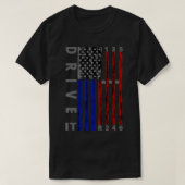 スティックシフトアメリカ国旗のマッスルカーSiスピードギア Tシャツ (デザイン正面)